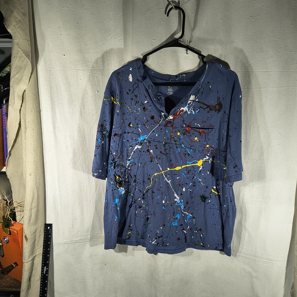 Timothy Designs Unisex Size XL Blue Henley Shirt W/Unique Street Wear ArtDesign